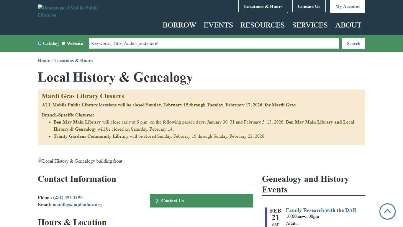 Local History & Genealogy Mobile Public Libraries